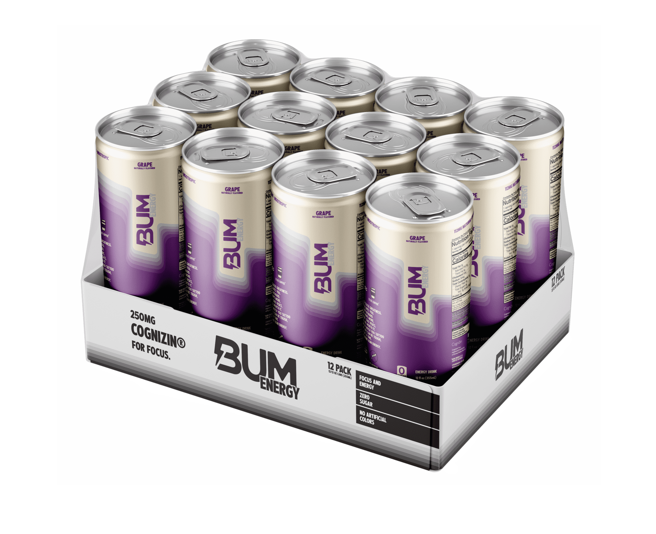 Bum Energy Grape Energy Drink, 112 mg Natural Caffeine, 12 fl oz Can