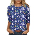 thumbnail image 2 of Odbmxy Womens Easter Tops 3/4 Sleeve Holiday Womens Plus Size T Shirts Leisure Cute Summer Blue Loose Print Shirts, 2 of 5