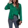 thumbnail image 4 of Frontwalk Women Blouse Lapel Neck Shirts Long Sleeve Tops Holiday Casual Tunic Shirt Button Down Green S, 4 of 7