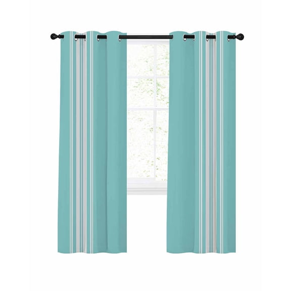 Aqua Striped Blackout Curtains 63 Inches Long for Bedroom, Luxurious White Stripes Modern Abstract Art Thermal Insulated Room Darkening Black Out Window Curtain Panels Grommet Drapes for Living Room