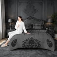 thumbnail image 5 of meiyoeat Gothic Spooky Skull 7pcs Queen Bedding,Retro Damask Victorian Flowers Bedding Comforter Set Queen, Black Gray,Black Reversible, 5 of 7