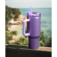 thumbnail image 6 of Mainstays 40 oz Stainless Steel Tumbler with Straw and Handle, Double Wall Insulated, Purple Hammertone, 6 of 7