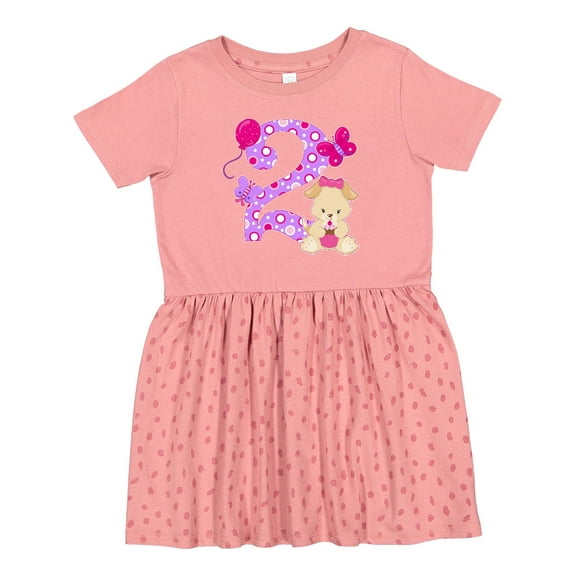 Inktastic Second Birthday with Cute Puppy and Butterflies Girls Toddler Dress