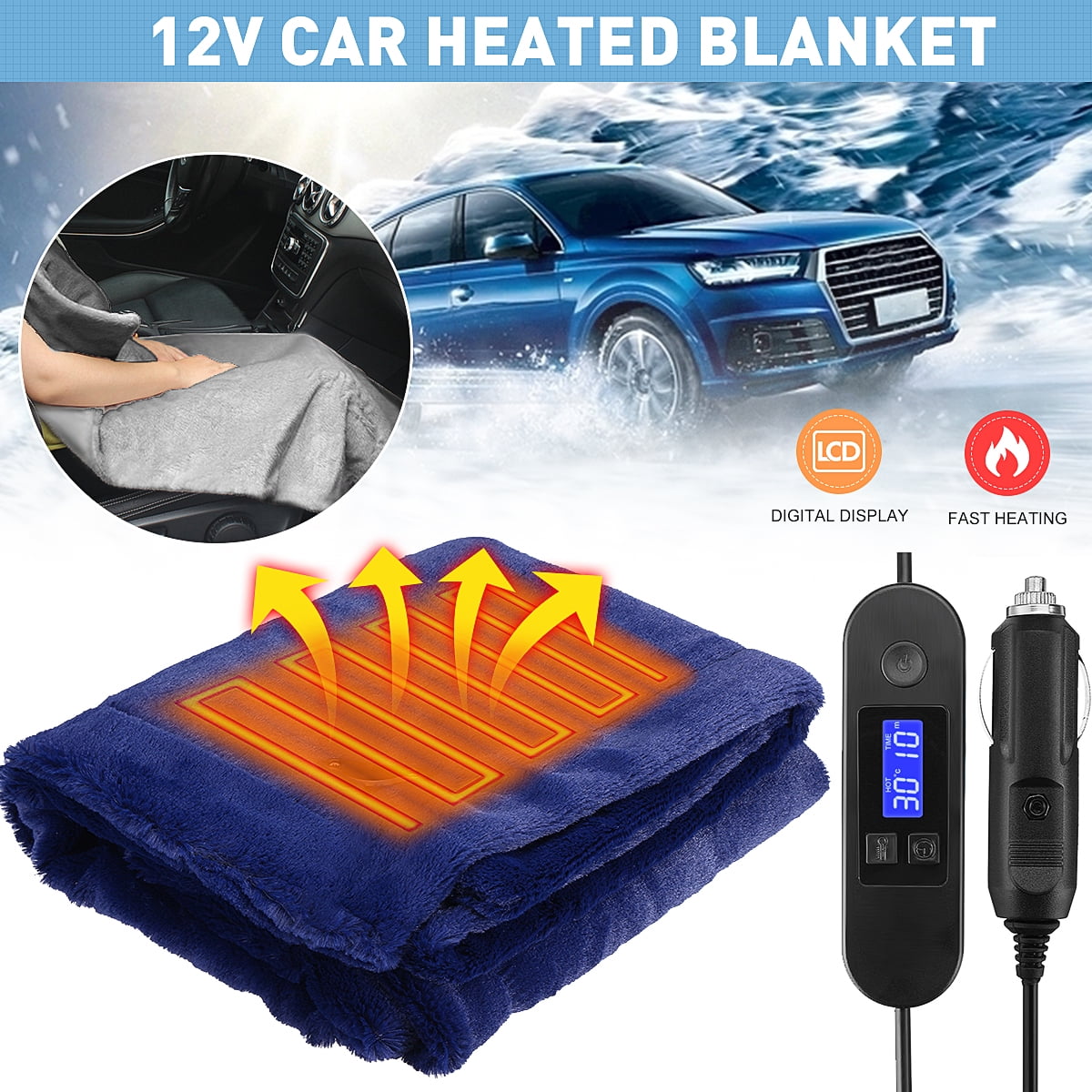 43.3x27.5Inch, 12 Volt Heated Car Blanket with Temperature 43.3x27.5Inch, 12 Volt Heated Car Blanket with Temperature