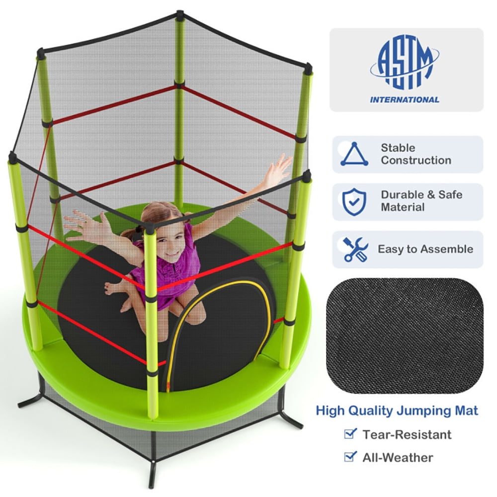 Barara King Backyard Trampoline, Trampoline,55 Inch Kids Recreational Trampoline Bouncing Jumping Mat with Enclosure Net-Green