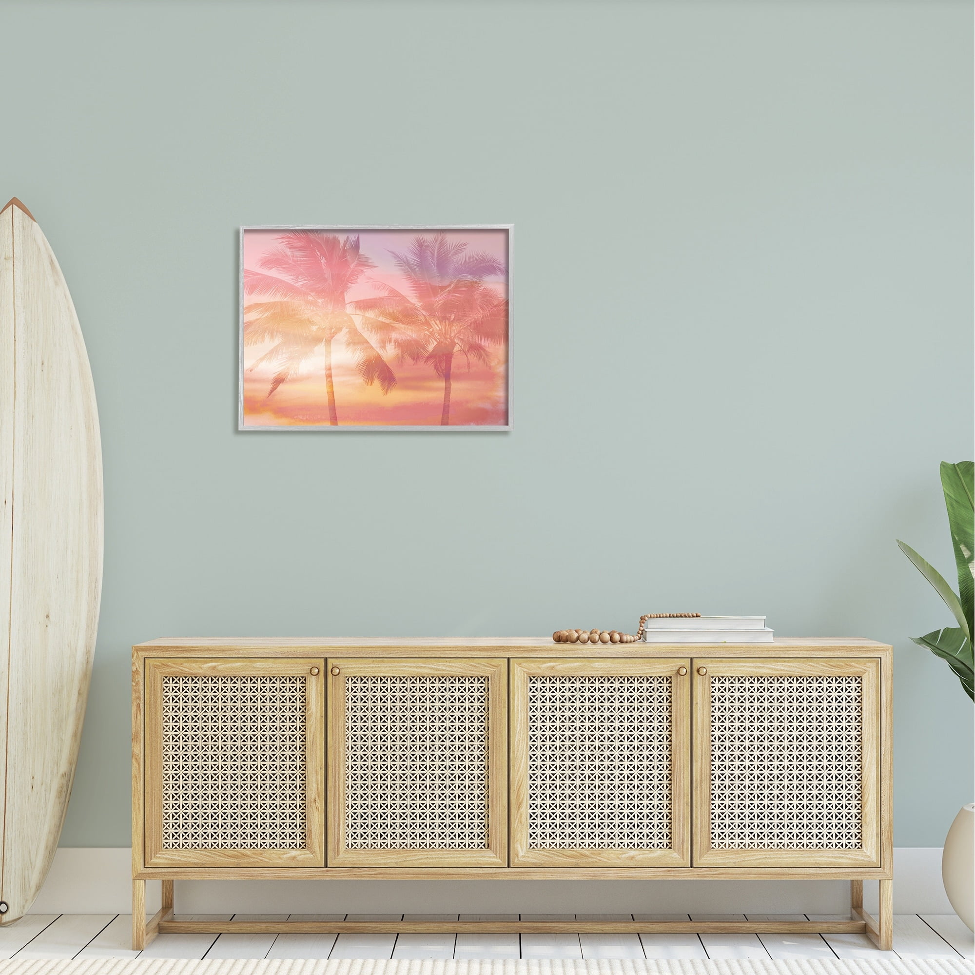 Stupell Industries Summer Palm Trees Sunrise Tropical Windblown Leaves Graphic Art Gray Framed Art Print Wall Art, Design by Mia Jensen