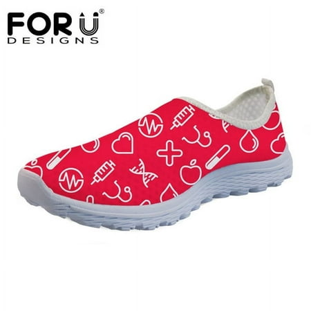 

FORUDESIGNS Cartoon Nursing Fashion Mesh Sneakers Women Flats Summer Nurse Pattern Female Light Casual Shoes Woman Walking