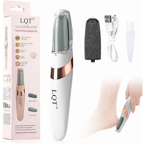 LQT Electric Callus Remover, Electric Foot File Remover, Portable Foot Care Device with 2 Roller Heads and 2 Speed ​​Settings.White
