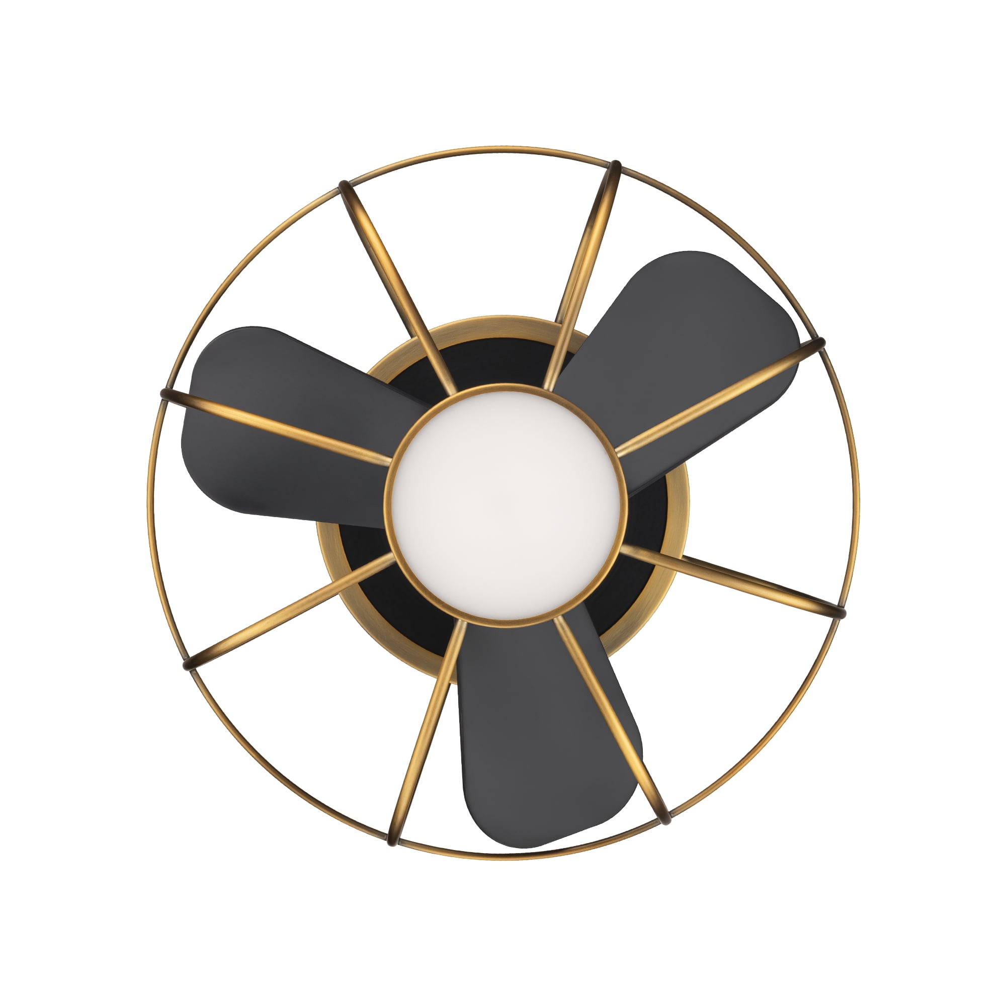 Aella Indoor and Outdoor 3-Blade Smart Caged Ceiling Fan 22in Aged Brass Matte Black with 3000K LED Light Kit and Remote Control