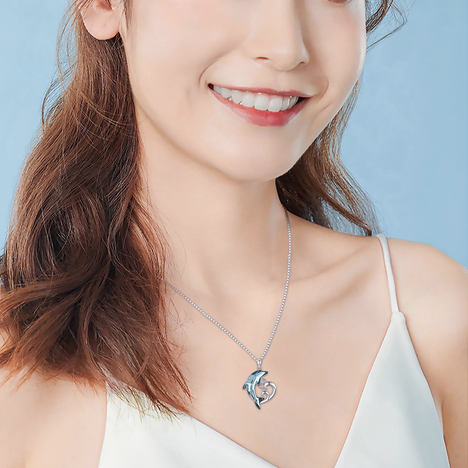 Coachuhhar Dolphin Necklace 925 Sterling Silver Blue Crystal Ocean Themes Pendant Necklace Jewelry Gifts for Women Mom Wife Birthday