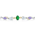 thumbnail image 2 of Gem Stone King 925 Silver and 10K Yellow Gold Nano Emerald White Moissanite Blue Tanzanite and Lab Grown Diamond Tennis Bracelet for Women By Keren Hanan (1.50 cttw, Adjustable up To 9 inch), 2 of 3