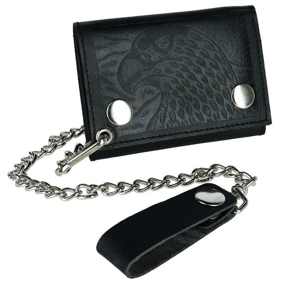 CTM® Leather Eagle Imprint Trifold Chain Wallet (Men's)