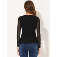 thumbnail image 3 of INSPIRE CHIC Blusas de mujer con cuello cuadrado, malla transparente, manga larga, corte ajustado, top fruncido texturizado Negro S, 3 of 4