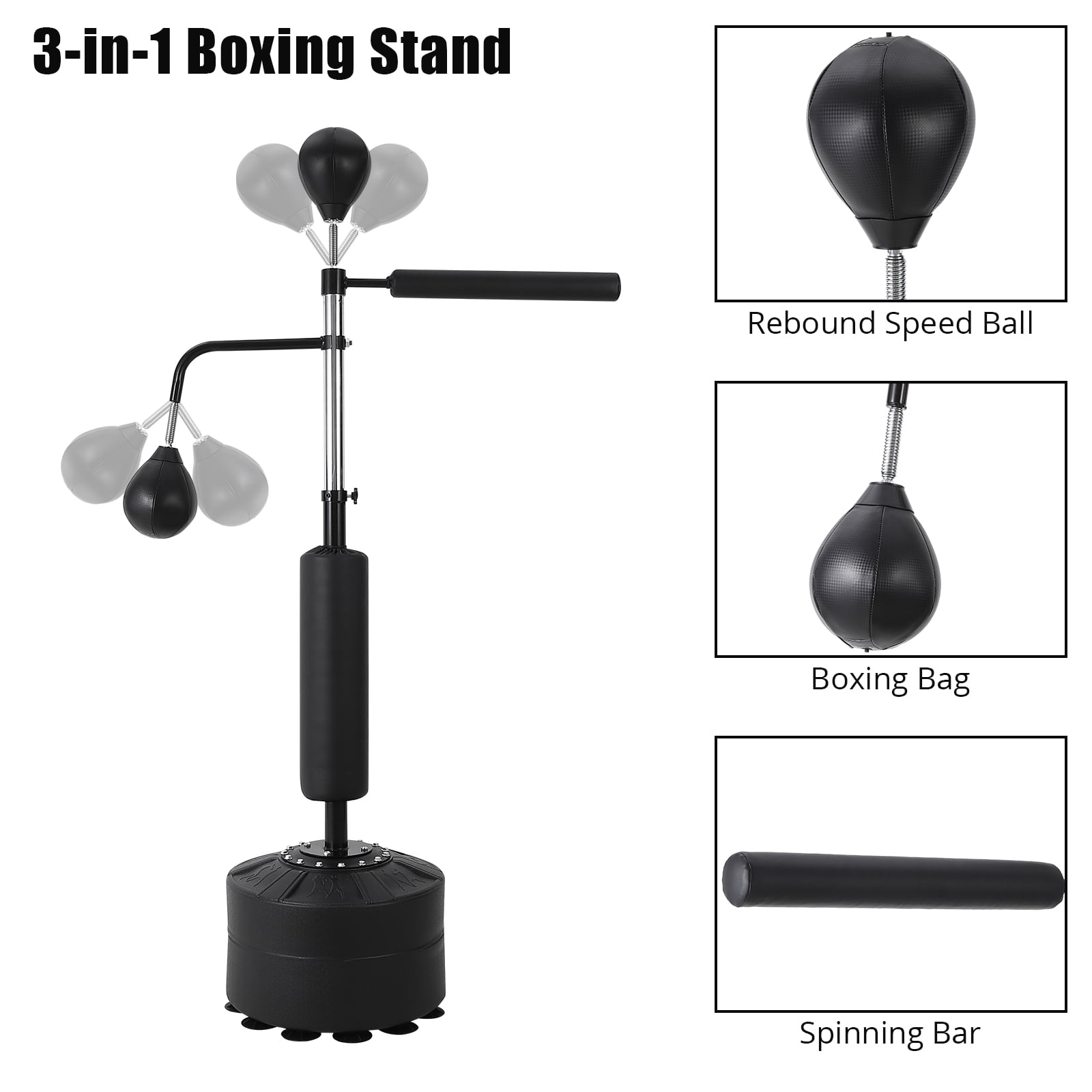EastVita 3-in-1 Boxing Bag Freestanding Punching Bag with 2 Speed Balls, 360° Relax Bar & Reflex Bag, Kickboxing Reflex Equipment for Adults