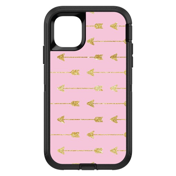 DistinctInk Custom SKIN / DECAL compatible with OtterBox Defender for iPhone 11 Pro MAX (6.5" Screen) - Pink & Gold Print - Arrows Pattern