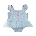 thumbnail image 1 of Baby Girl Ruffled Sleeve Mermaid Swimwear Lace Tutu Skirt Bathing Suit, 1 of 6