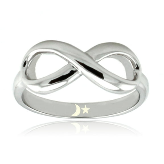Sterling Silver Moon & Star Icon Engraved Infinity Ring