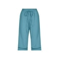 thumbnail image 4 of LIIPEE Women Pants Casual Solid Color Straight Leg Drawstring Linen Knee Length Pants With Pockets Ladies Comfortable Breathable Soft Daily Trousers,Sky Blue,L, 4 of 4