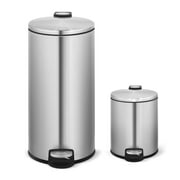Innovaze 8 Gallon and 1.3 Gallon Round Step Stainless Steel Kitchen and Bathroom Trash Can Set