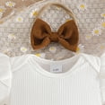 thumbnail image 5 of HCNTES Toddler Baby Girl Outfits Short Sleeve Ribbed T-Shirt Bow Overall Dresses Suspender Skirt Set Birthday Girl Outfit, 5 of 6