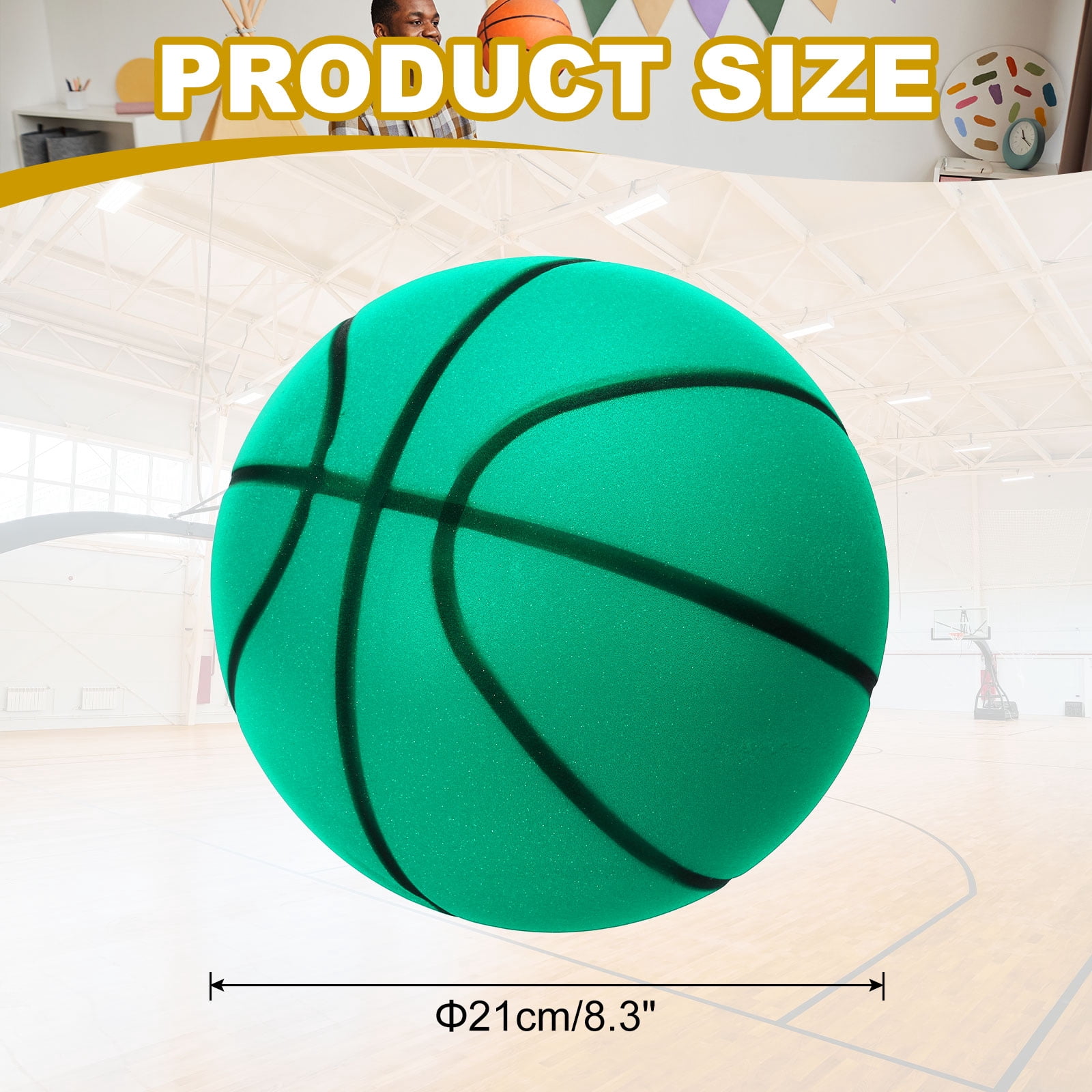 Uxcell Silent Basketball 8.3" No Noise High-Density Foam Dribbling Indoor Basketball with Net Bag forIndoor Sport Green