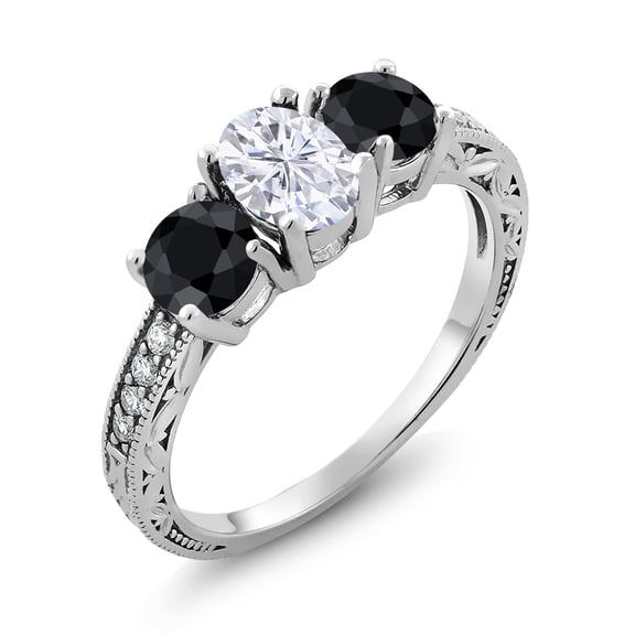 Gem Stone King 925 Sterling Silver Black Sapphire Ring Set with Moissanite (2.40 Cttw) (Size 6)