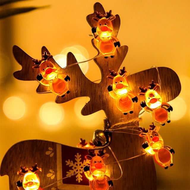Guirnalda de Luces Navideñas con Forma de Muñeco de Nieve, Campanas y Alce, 300 Cm, Luces de Color Cobre Cálido | Decoración Navideña para Interiores | Funciona con Pilas (3*Aa)