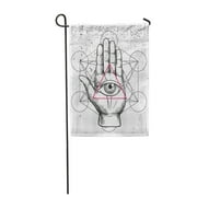 LADDKE Hipster Sacred Geometry Hand and All Seeing Eye Symbol Garden Flag Decorative Flag House Banner 12x18 inch