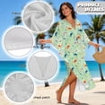 thumbnail image 6 of Xoenoiee Green Butterfly Flower Pattern Women's Plus Size Loose Fit V-Neck Batwing Kaftan Maxi Beach Dress Bathing Suit Caftan Cover Up Loungewear Resort Wear, 6 of 7