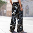 thumbnail image 5 of WTOBBY Women's Casual Wide Leg Pants with Stretch Belt Floral Print Pockets and Adjustable Tie Design for a Comfortable Lightweight Summer Outfit ,Black L, 5 of 7