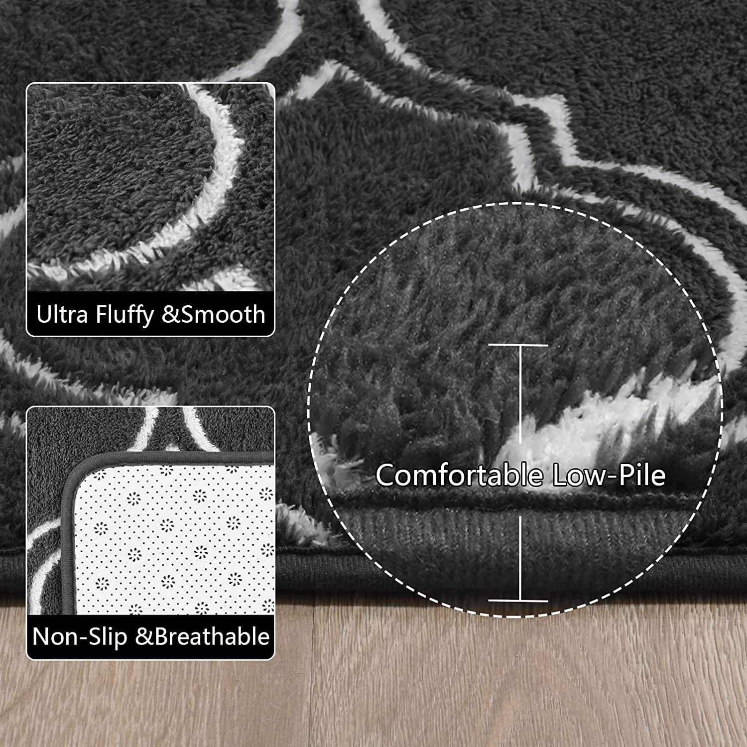 Lochas Fluffy Shaggy Rug Moroccan Geometric Soft Modern Area Rug for Living Room Home Decor Low Pile Carpet,Dark Grey,6x9 Feet