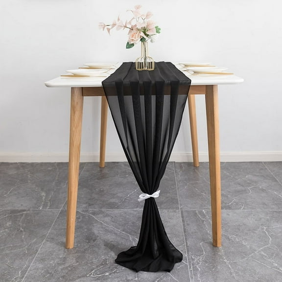 XmhyTop-A 1Pack Chiffon Table Runner 28.3*120 Inch Long Table Runners for Party Wedding Fall Decorations-Black