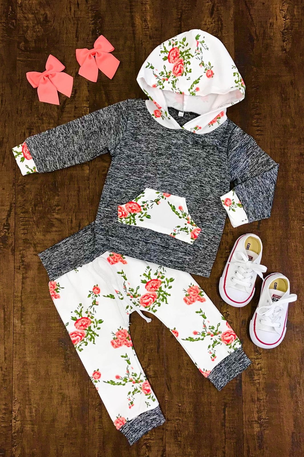 Infant Kid Baby Girl Floral Hooded Sweatshirt+Pants Leggings Outfits Clothes Set
