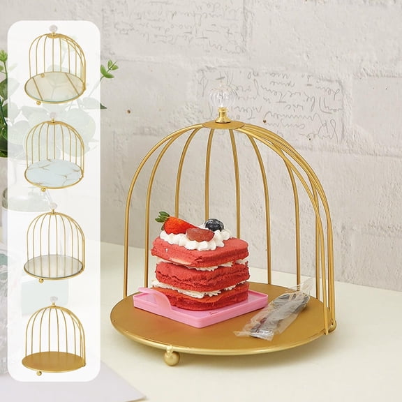 Gold Birdcage Dessert Stand Single Tier Cake Tray Snack Rack Wrought Iron Elegant Display for Kitchen Tableware and Bathroom Cosmetics Organizer Topliu