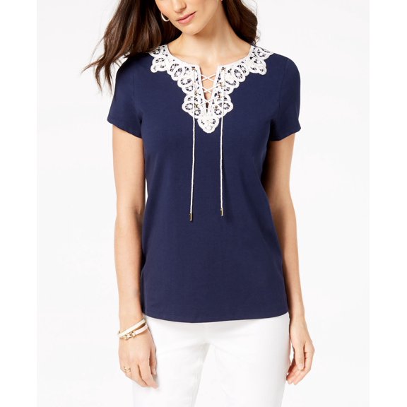 Charter Club - Lace-Up T-Shirt - Regular - M