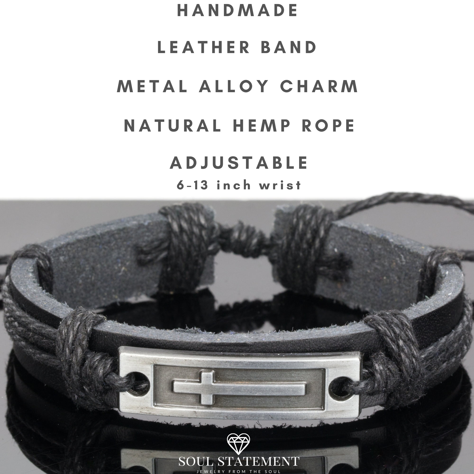 Cross Bracelets 2 Pack: Confirmation Gifts for Men, Boys Adjustable Wrap Bracelet 2-Pack (Black & Brown)