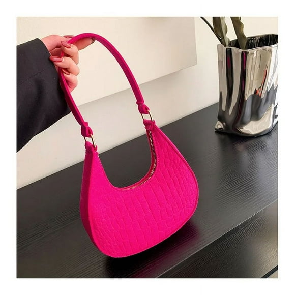 Casual Shoulder Bags Women Felt Stone Pattern Underarm Bag Fashion Exquisite Crescent Saddle Bags Ladies Advanced Armpit Bag Red