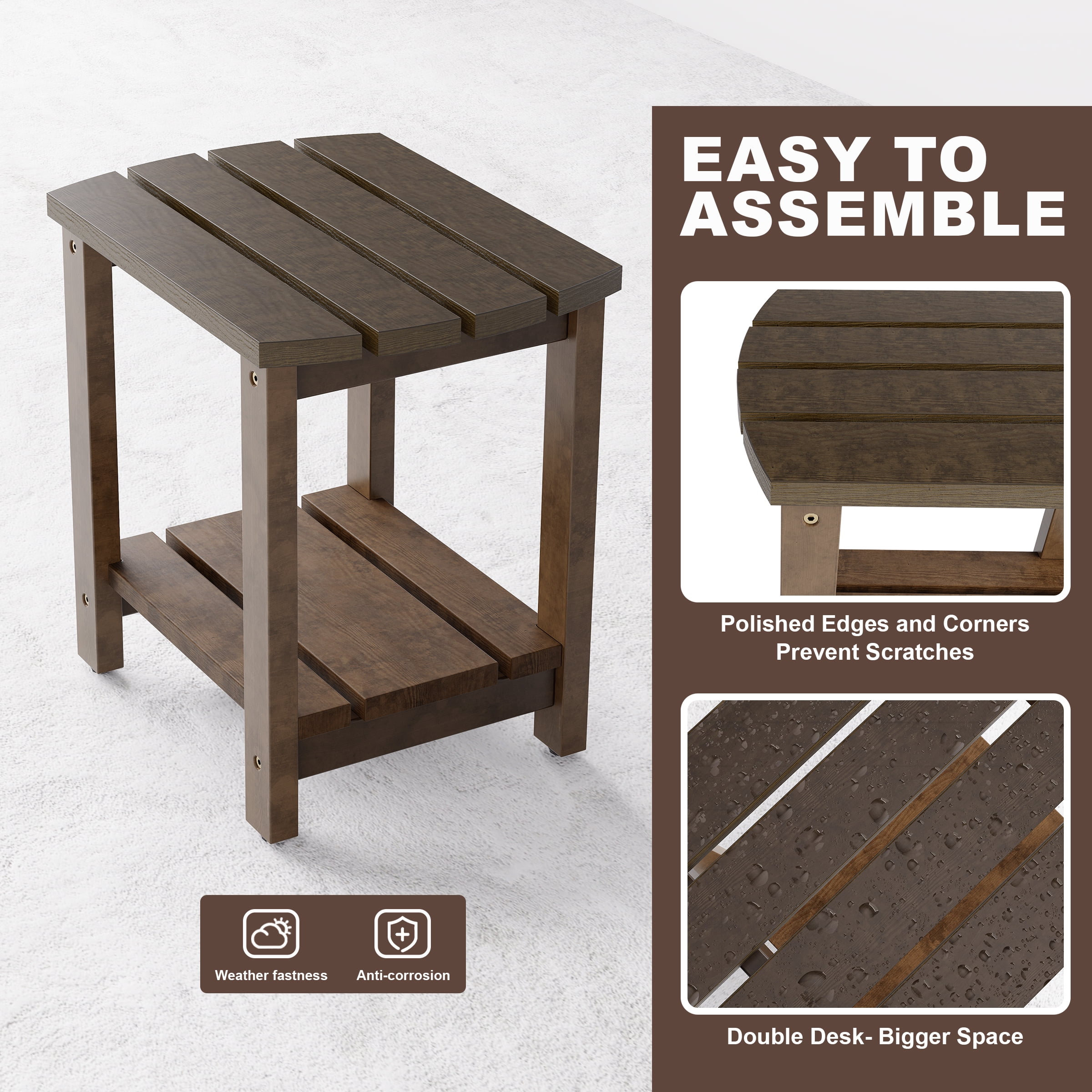 SENWEST Mid-Century and Weather-Resistant Pine Wood End Table, Dark Brown
