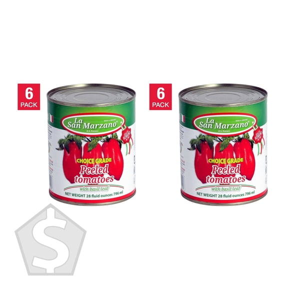 San Marzano Whole Peeled Canned Italian Tomatoes, 6 × 796 mL (Pack of 2), 12 Cans Total, 9.552 L