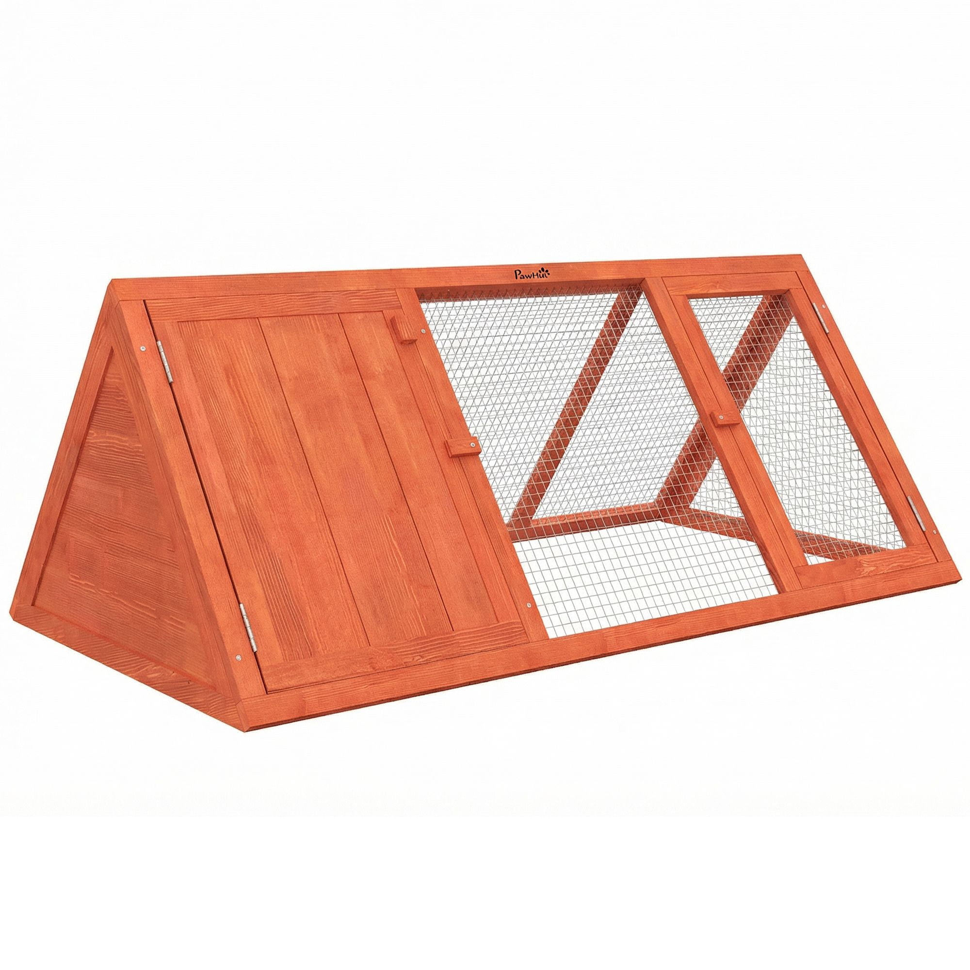 Dranite Wooden Rabbit Hutch with Run, Outdoor Triangle Bunny House for Guinea Pig, Duck & Chicken