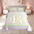 thumbnail image 2 of meiyoeat Glitter R Initial Full Size Comforter Sets for Girls Kids, Rainbow Stripe Monogram Bedding Comforter Set, Gold Pastel, Pink Reversible, 3pcs, 1 Comforter and 2 Pillowcases, 2 of 6