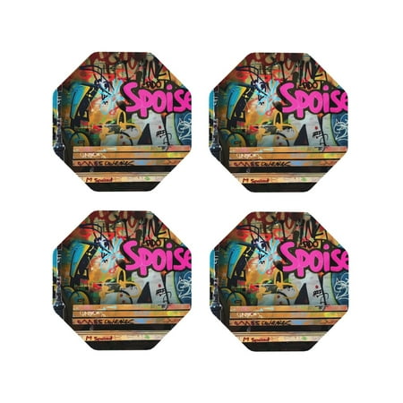

Matuu Graffiti Lamp Urban Scene for Cup Coasters Set of 4 Leather Coasters Desk Coasters for Office Measures 4” x 4”-Octagon