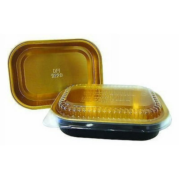 Handi-Foil 1 lb. Oblong Black & Gold Aluminum Pan w/Clear Dome Lid - Heavy Duty (pack of 10)
