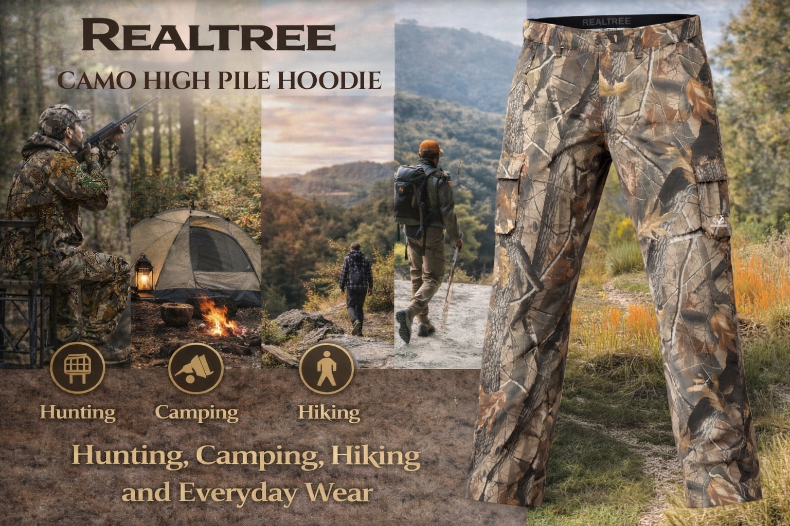 Realtree Men’s 6-Pocket Cargo Camo Hunting Pants , Regular Fit, Straight Leg, Camo Pants for Outdoor, Hiking Wear | S-4X