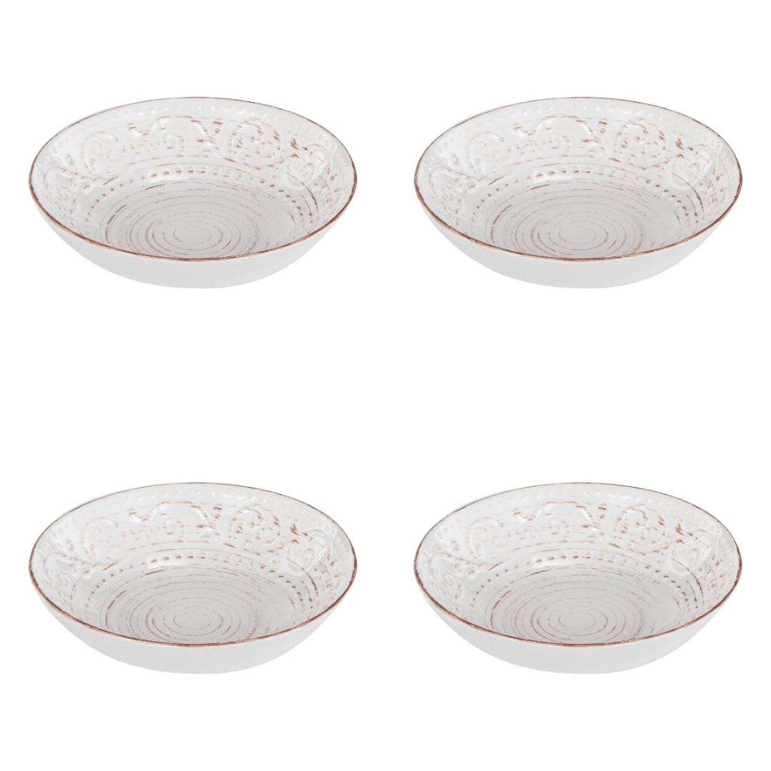 Set of 4 Antiqued Cream Rustic Fare Soup Cereal Bowls