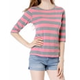 thumbnail image 3 of Allegra K Women Elbow Sleeves Contrast Color Stripes Tee Pink Size XL, 3 of 3