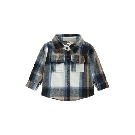 

TOPGOD Toddler Boys Girls Flannel Shirts Long Sleeve Plaid Jackets Button Down Kid Shacket Coat Tops