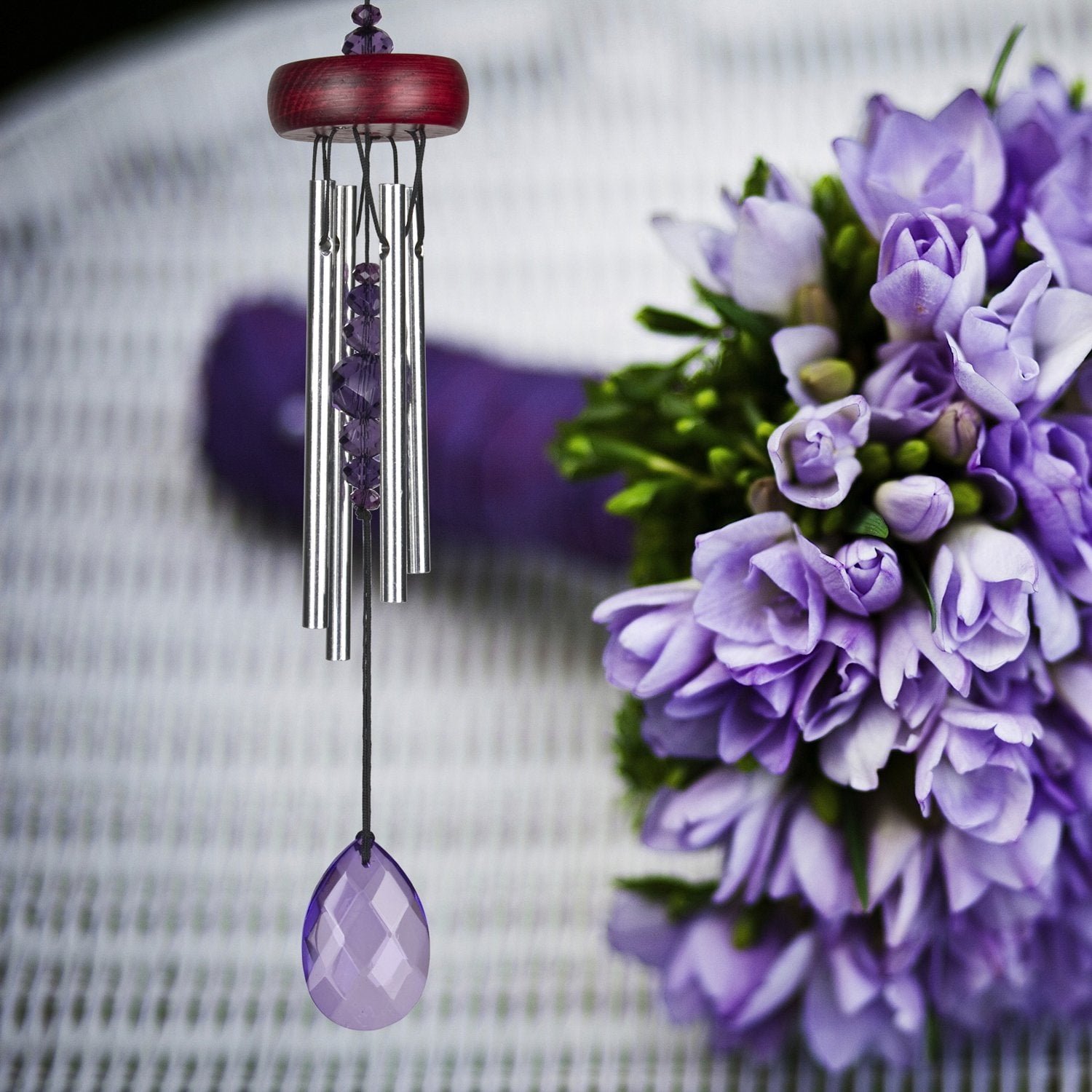 Woodstock Windchimes Gem Drop Chimes Violet, Wind Chimes For Outside, Wind Chimes For Garden, Patio, and Outdoor Décor, 10"L