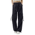 thumbnail image 2 of Danhjin Cargo Pants for Women Loose Stretchy Wide Leg Elastic Drawstring Casual Pants Streetwear Travel Hiking Pants, 2 of 6