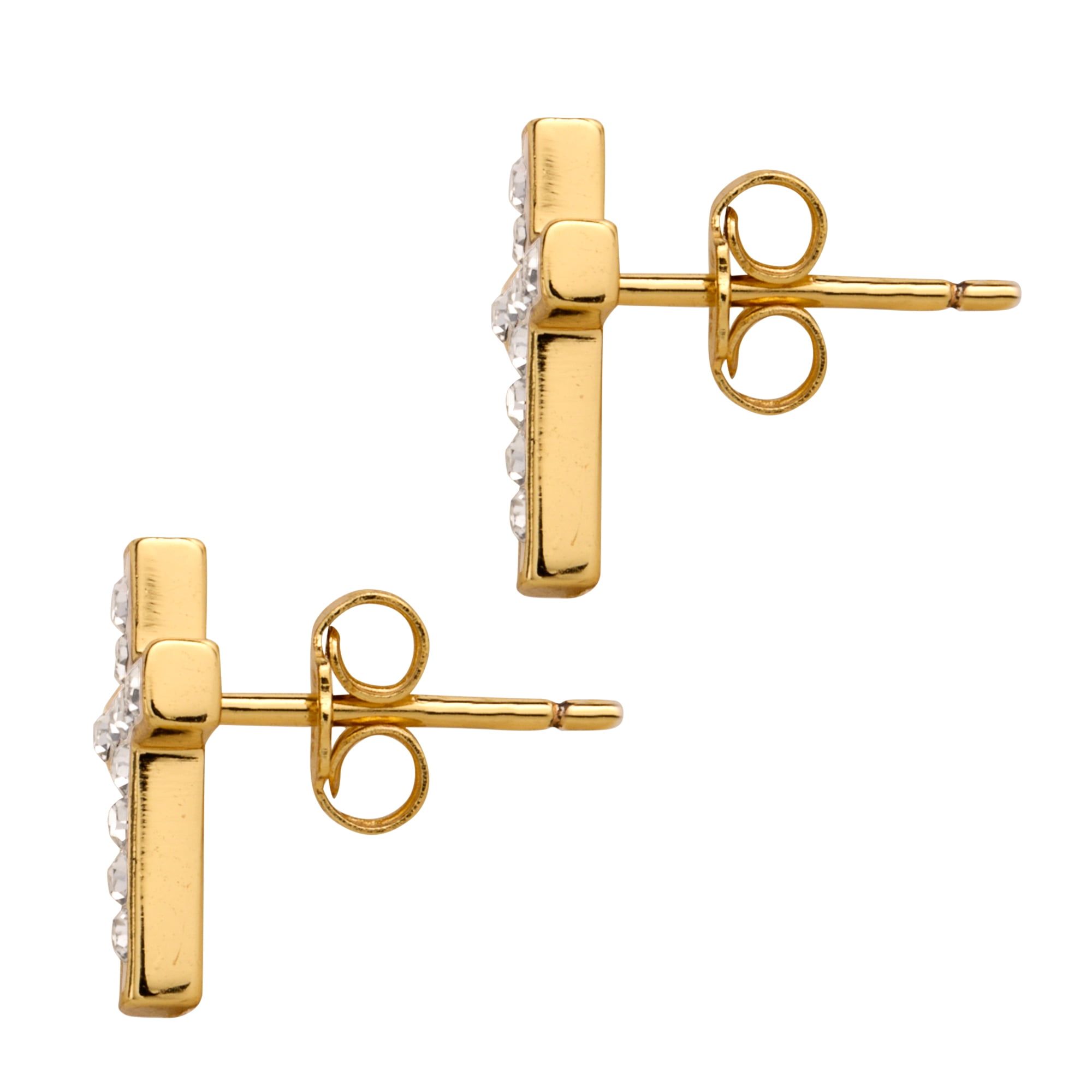 Brilliance Fine Women's Crystal Cross Stud Earrings in 18kt Gold Over Sterling Silver